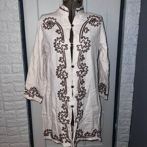 Embroidered Long-Sleeve Button-Up Tunic